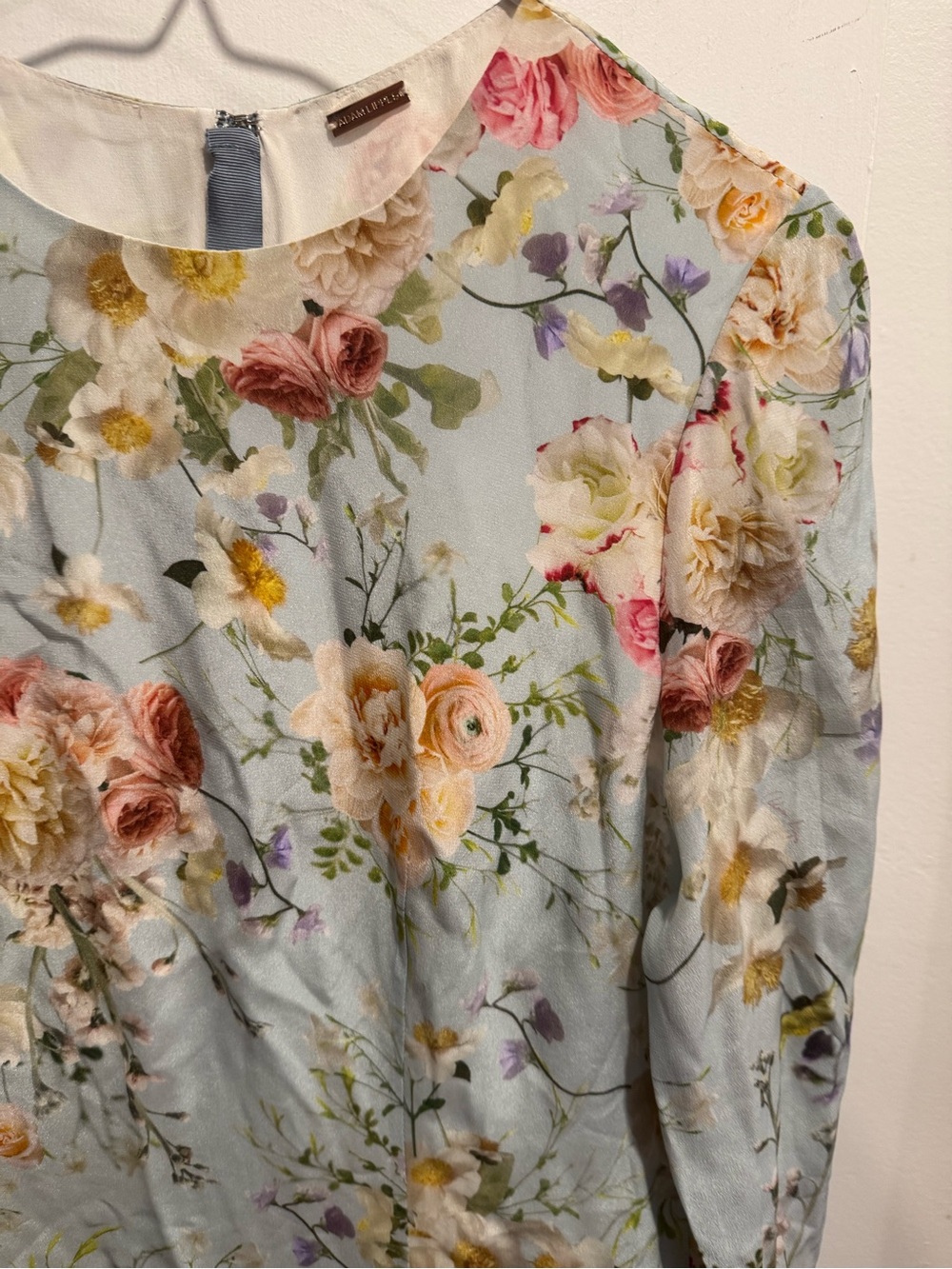 Adam Lippes silk floral lined long sleeve mini shift dress designer tunic 2/4